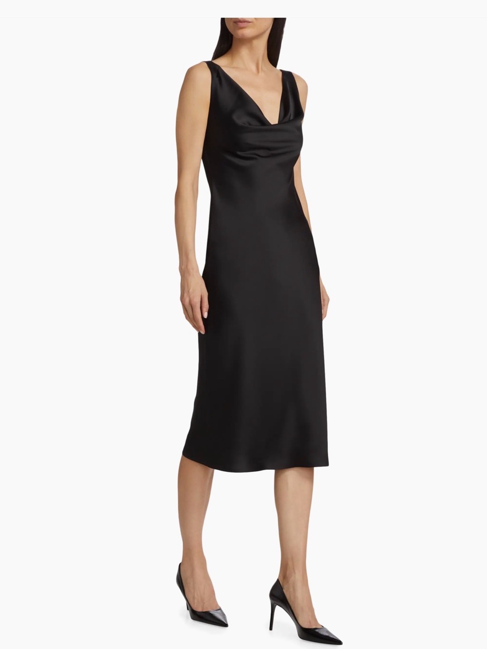 Norma Kamali Maria Cowl-Neck Satin Midi-Dress Size Large